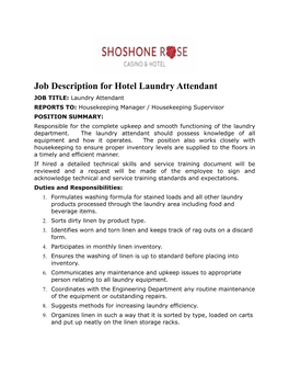 Laundry Attendant Job Description Short Version to Post