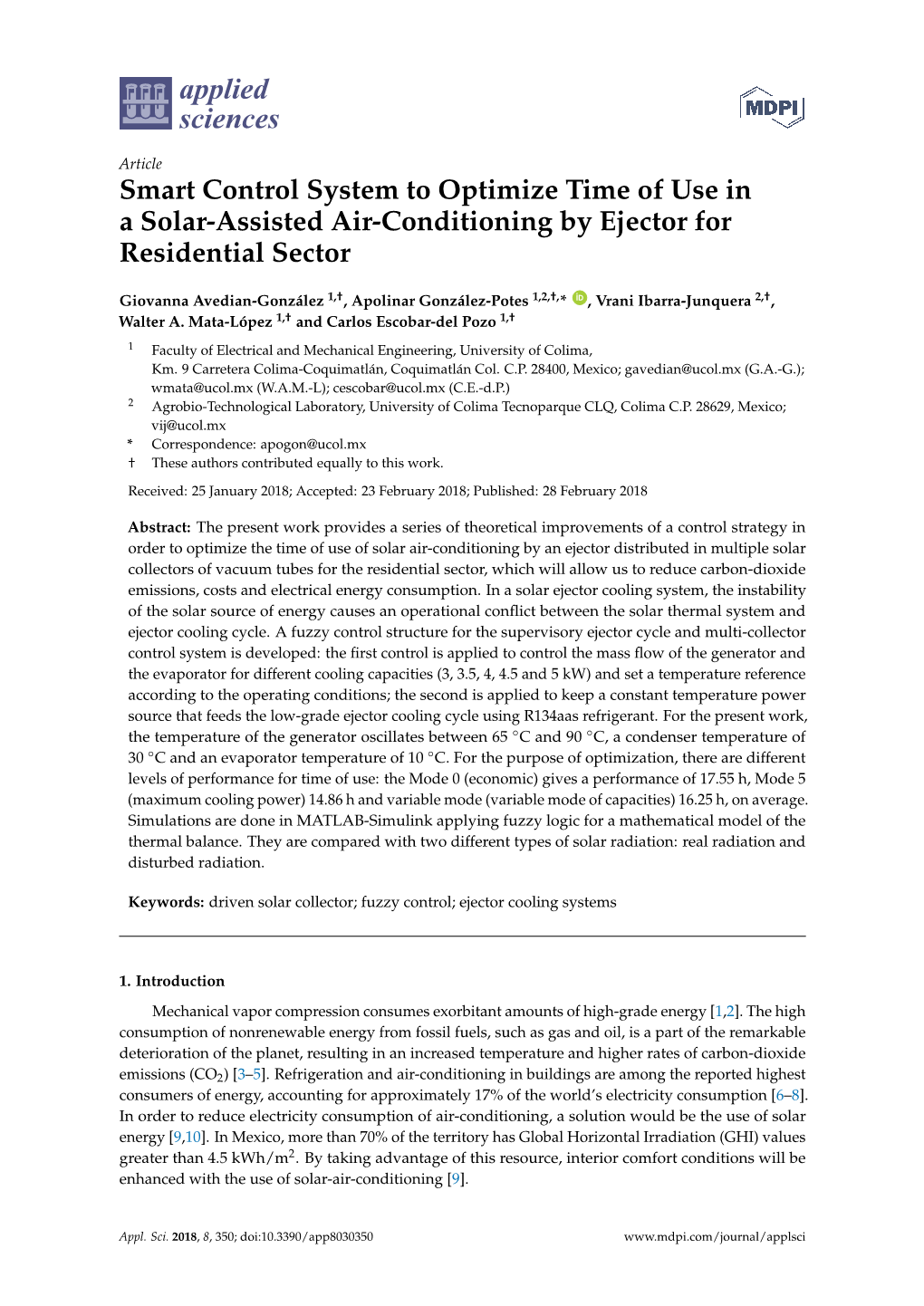 Smart Control System to Optimize Time of Use in a Solar-Assisted Air-Conditioning by Ejector for Residential Sector