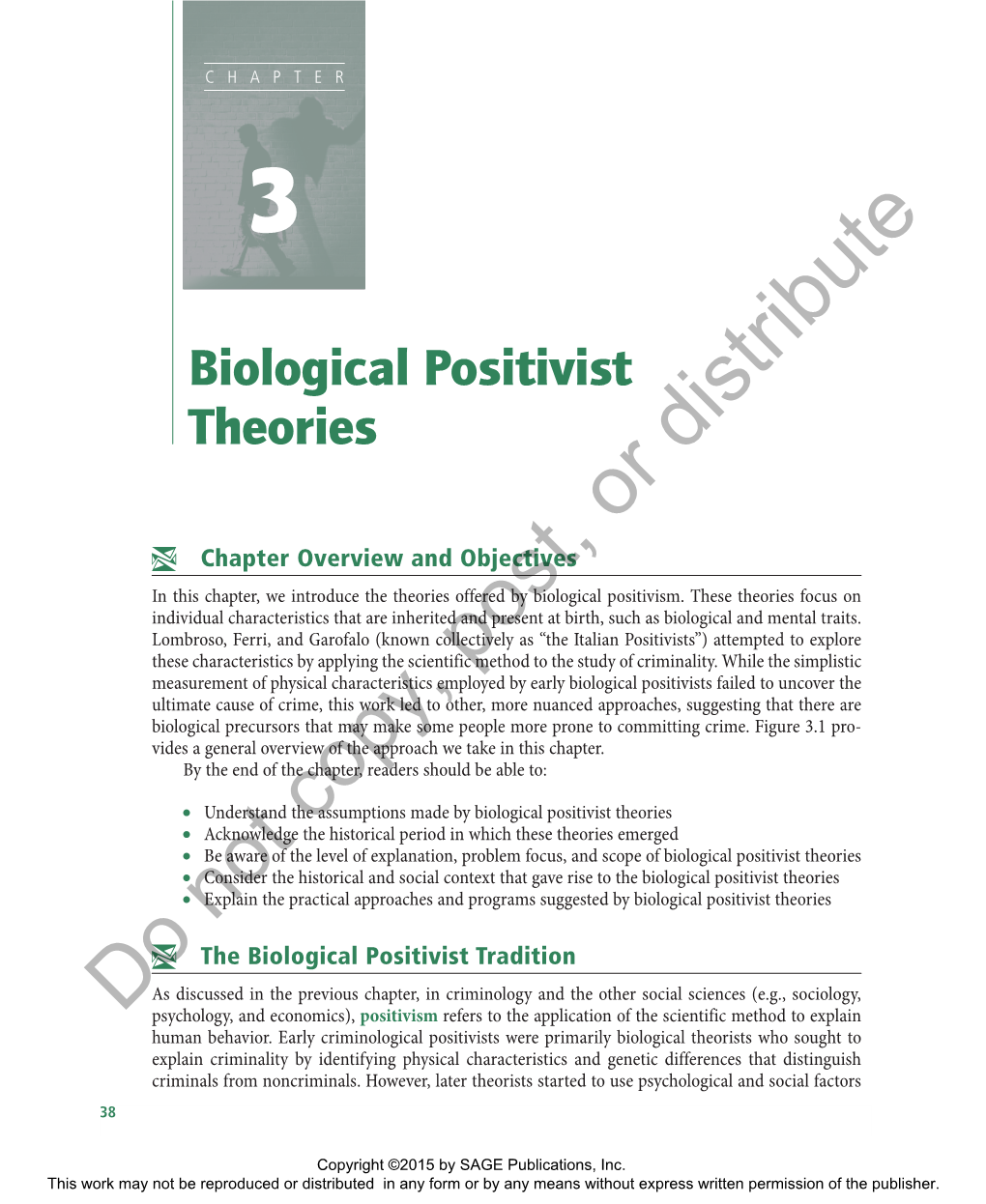 Biological Positivist Theories Distribute Or Yychapter Overview and Objectives in This Chapter, We Introduce the Theories Offered by Biological Positivism