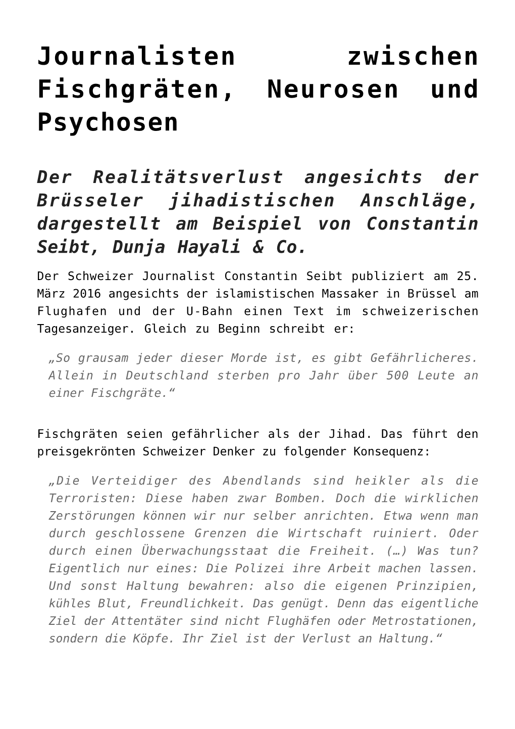 Journalisten Zwischen Fischgräten, Neurosen Und Psychosen