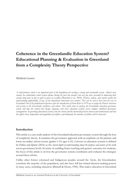 Coherence in the Greenlandic Education System? Educational Planning & Evaluation in Greenland from a Complexity Theory Perspective