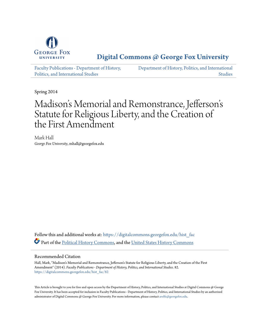 Madison's Memorial and Remonstrance, Jefferson's Statute
