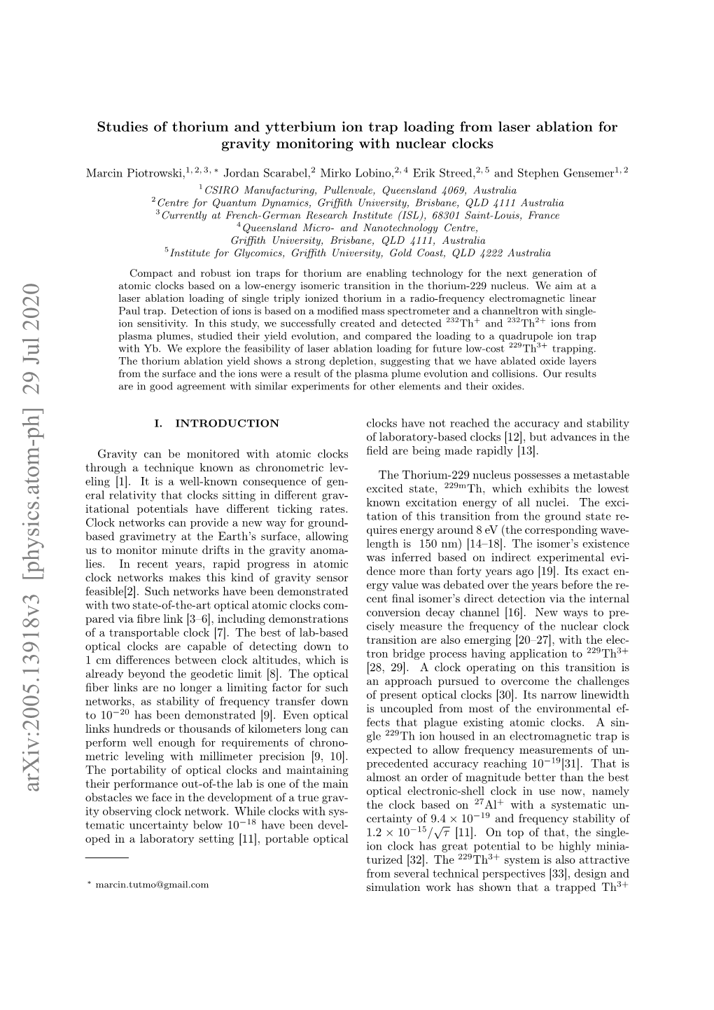 Studies of Thorium and Ytterbium Ion Trap Loading from Laser Ablation for Gravity Monitoring with Nuclear Clocks