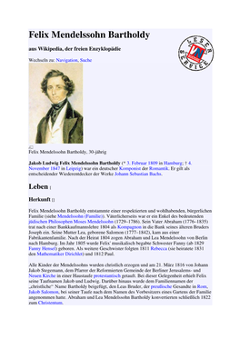 Felix Mendelssohn Bartholdy Aus Wikipedia, Der Freien Enzyklopädie