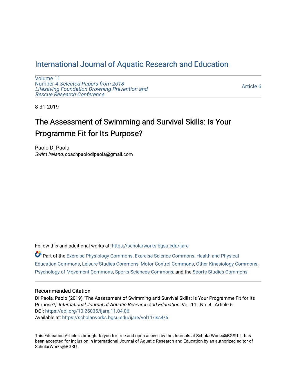 The Assessment of Swimming and Survival Skills: Is Your Programme Fit for Its Purpose?