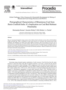 Petrographical Characteristics of Bituminous Coal from Jharia Coalfield India: It’S Implication on Coal Bed Methane Potentiality