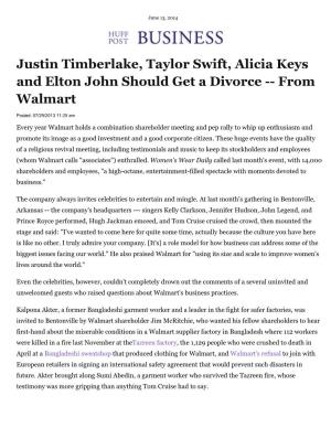 Justin Timberlake, Taylor Swift, Alicia Keys and Elton John Should Get a Divorce -- from Walmart