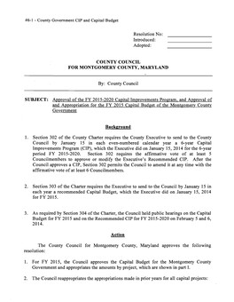 County Council SUBJECT: Approval Of