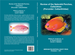 Review of the Splendid Perches, Callanthias Callanthias (Percoidei: Callanthiidae) (Percoidei: Callanthiidae) William D