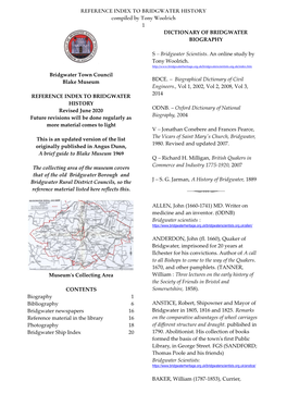 Reference Index to Bridgwater History, Online Version REVISED 2.Rtf