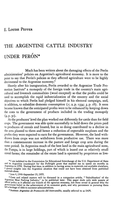 The Argentine Cattle Industry Under Peron*