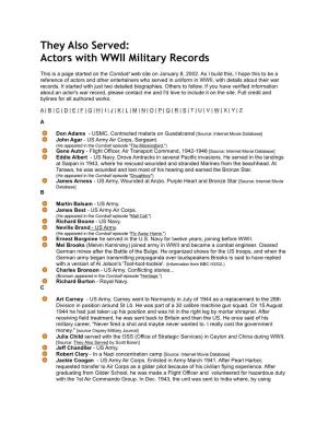 They Also Served: Actors with WWII Military Records