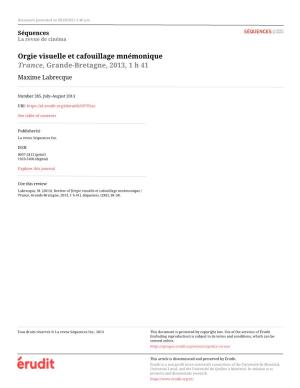 Orgie Visuelle Et Cafouillage Mnémonique / Trance, Grande-Bretagne, 2013, 1 H 41]