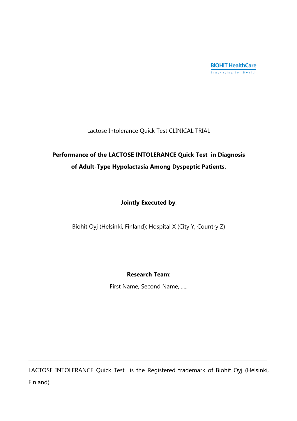 Lactose Intolerance Quick Test CLINICAL TRIAL