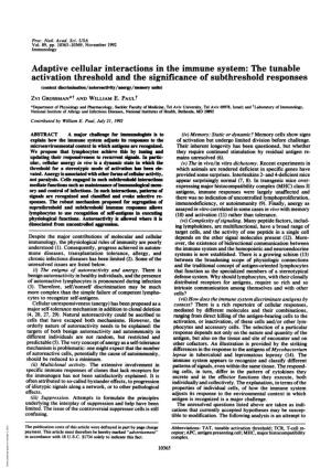 The Tunable Activation Threshold and the Significance of Subthreshold Responses (Context Dis Nation/Autoreavity/Meanr/M Oy Units) Zvi GROSSMAN*T and WILLIAM E