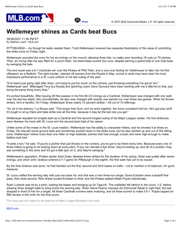 Wellemeyer Shines As Cards Beat Bucs 10/1/07 7:58 PM