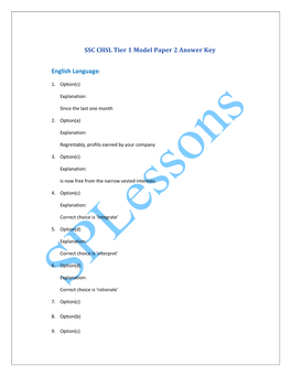 SSC CHSL Tier 1 Model Paper 2 Answer Key English Language