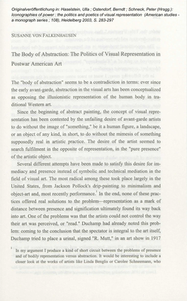 The Body of Abstraction: the Politics of Visual Representation in Postwar American Art