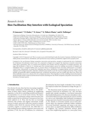 Research Article How Facilitation May Interfere with Ecological Speciation