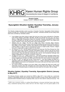 Nyaunglebin Situation Update: Kyaukkyi Township, January to May 2017