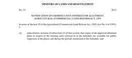 Agricultural (Commercial) Land Reform Act, 1995