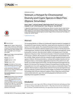 Vietnam, a Hotspot for Chromosomal Diversity and Cryptic Species in Black Flies (Diptera: Simuliidae)
