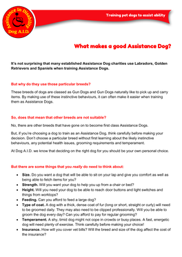 What Makes a Good Assistance Dog (Pdf)