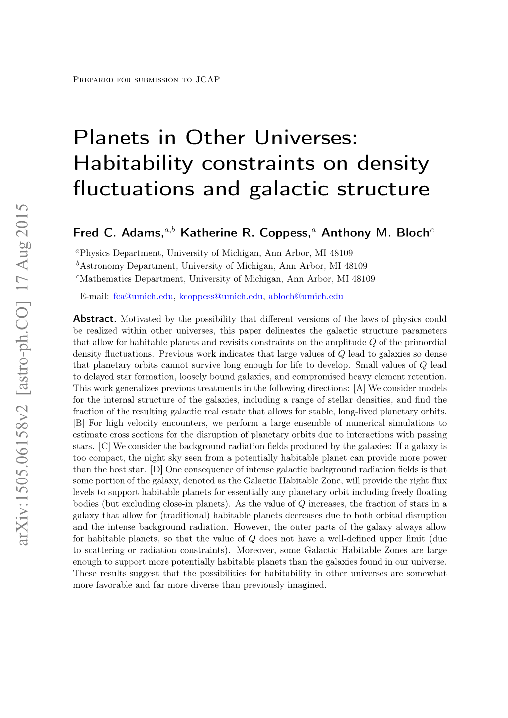 Planets in Other Universes: Habitability Constraints on Density ﬂuctuations and Galactic Structure