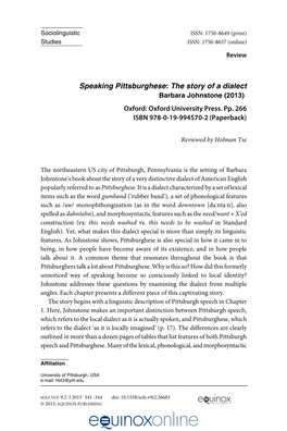 Speaking Pittsburghese: the Story of a Dialect Barbara Johnstone (2013)