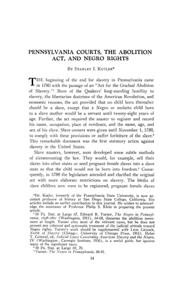 Pennsylvania Courts, the Abolition Act, and Negro Rights