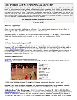 Hello Dancers (And Would-Be Dancers) Newsletter