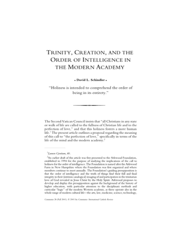 David L. Schindler. Trinity, Creation, and the Order Of