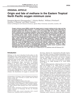 Origin and Fate of Methane in the Eastern Tropical North Pacific Oxygen Minimum Zone