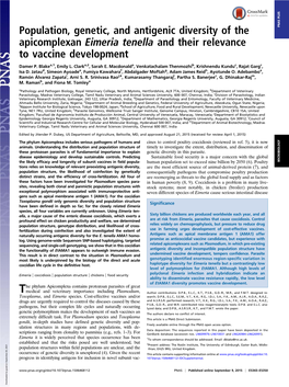 Population, Genetic, and Antigenic Diversity of the Apicomplexan Eimeria Tenella and Their Relevance to Vaccine Development