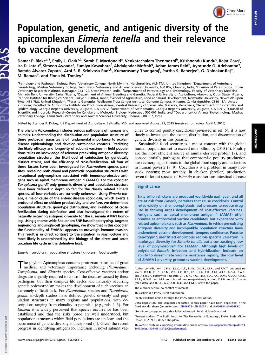 Population, Genetic, and Antigenic Diversity of the Apicomplexan ...