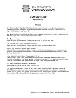 Don Giovanni Resources