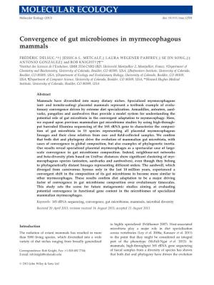 Convergence of Gut Microbiomes in Myrmecophagous Mammals