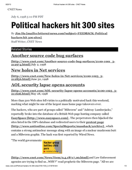 Political Hackers Hit 300 Sites - CNET News CNET News