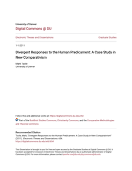Divergent Responses to the Human Predicament: a Case Study in New Comparativism