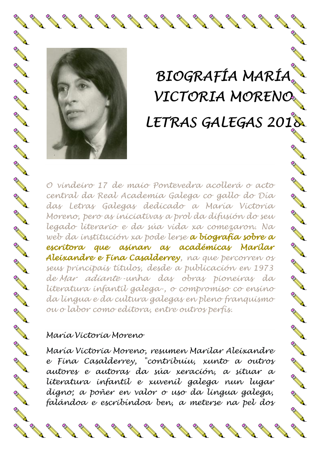 Biografía María Victoria Moreno Letras Galegas 2018