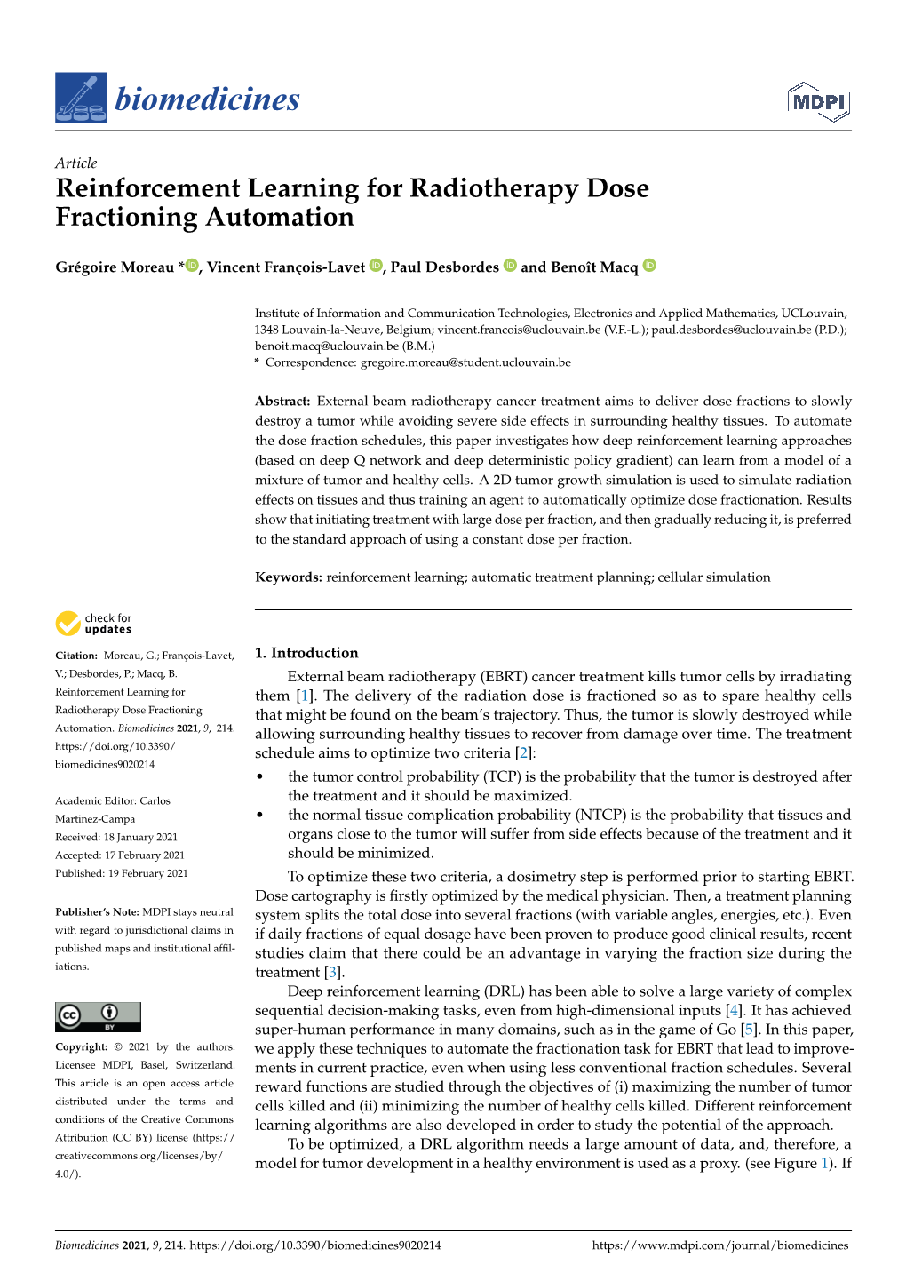 Reinforcement Learning for Radiotherapy Dose Fractioning Automation