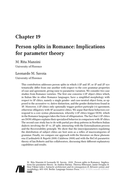 Chapter 19 Person Splits in Romance: Implications for Parameter Theory