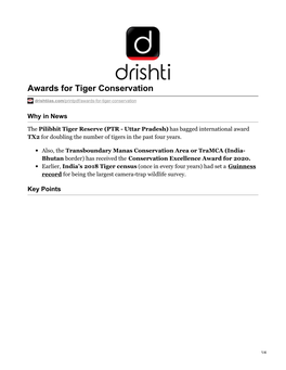 Awards for Tiger Conservation