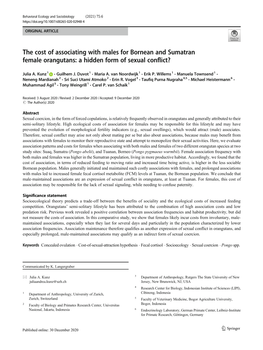 The Cost of Associating with Males for Bornean and Sumatran Female Orangutans: a Hidden Form of Sexual Conflict?