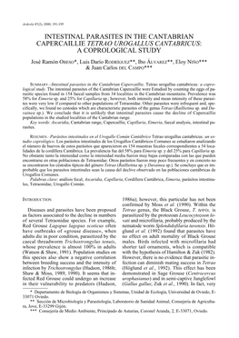 Intestinal Parasites in the Cantabrian Capercaillie Tetrao Urogallus Cantabricus: a Coprological Study