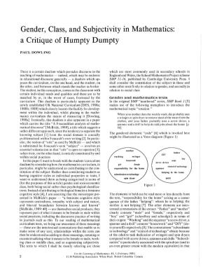 Gender, Class, and Subjectivity in Mathematics: a Critique of Humpty Dumpty