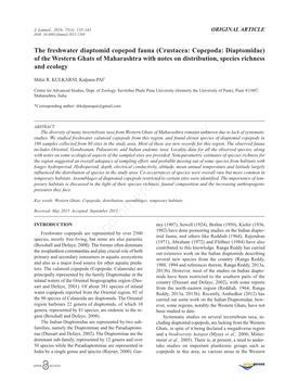 The Freshwater Diaptomid Copepod Fauna (Crustacea: Copepoda: Diaptomidae) of the Western Ghats of Maharashtra with Notes on Distribution, Species Richness and Ecology