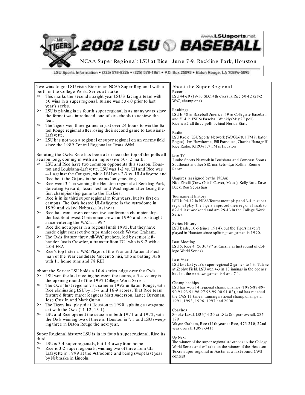 Individual Game-By-Game for LSU (Through June 2)