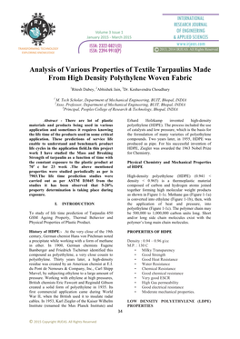 Analysis of Various Properties of Textile Tarpaulins Made from High Density Polythylene Woven Fabric