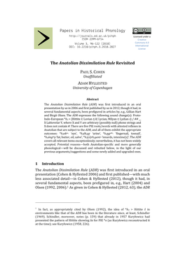 Papers in Historical Phonology the Anatolian Dissimilation Rule